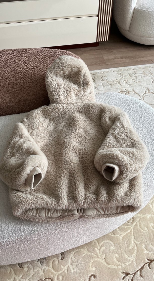 Kapüşonlu Kız Peluş Ceket - Görsel 2