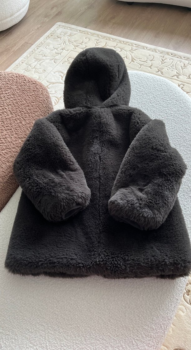 Kapüşonlu Siyah kız montu - Görsel 3