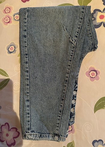 Düğmeli Gri Mavi Kadın Denim Jean - Görsel 4