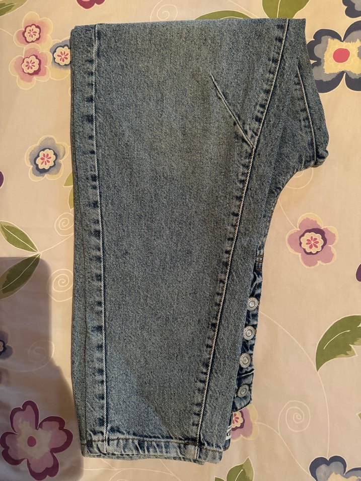 Düğmeli Gri Mavi Kadın Denim Jean - Görsel 4