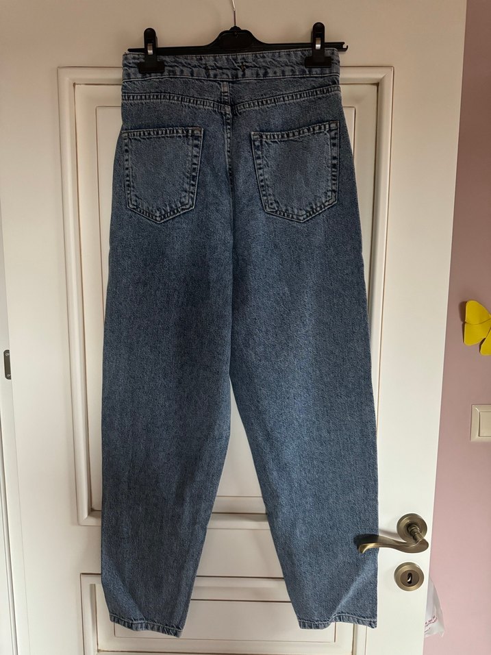 Düğmeli Gri Mavi Kadın Denim Jean - Görsel 2