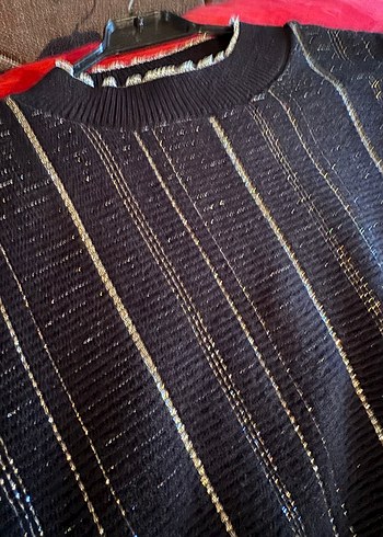 Siyah Çizgili Örgü Kadın Kazak - Görsel 2