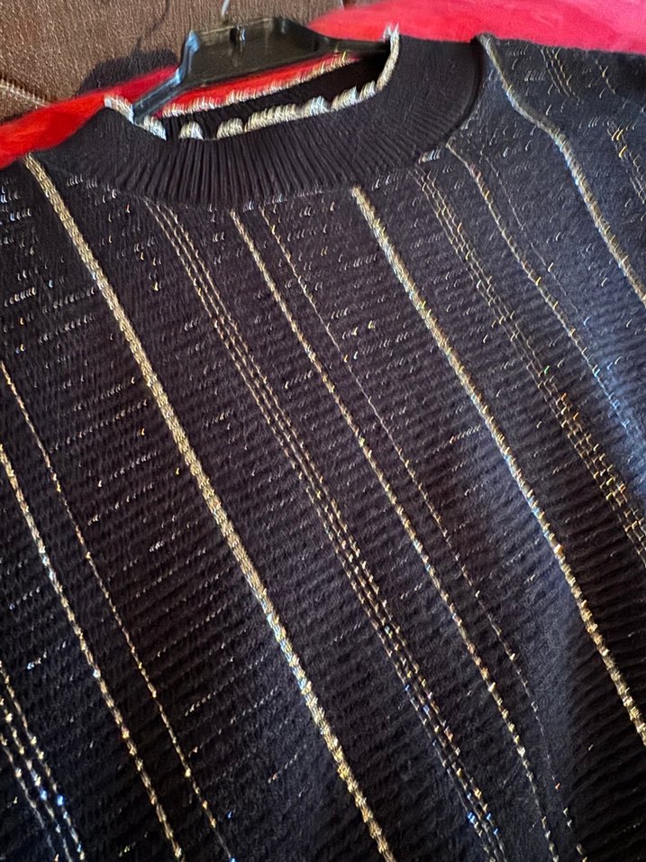 Siyah Çizgili Örgü Kadın Kazak - Görsel 2