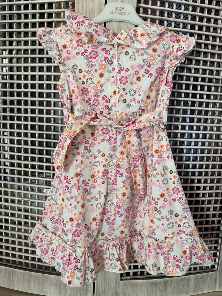 Pembe Çiçekli Fırfırlı Kız Elbisesi - Görsel 2