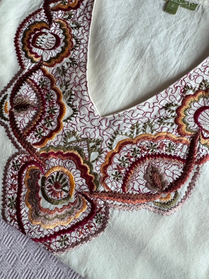 Nakışlı V Yakalı Bohem Kadın Bluz - Görsel 4