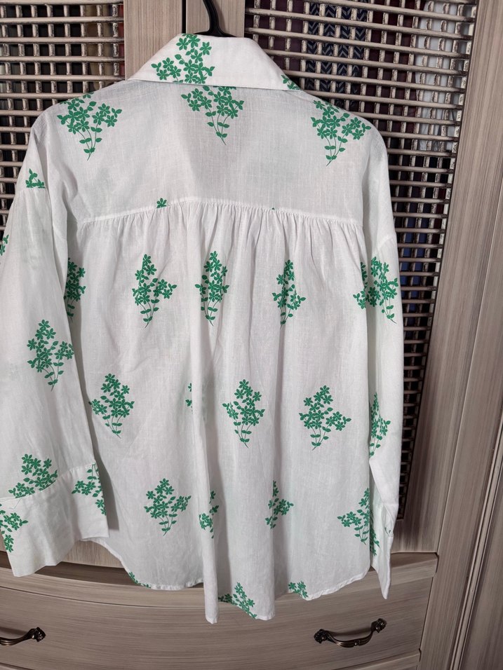 Yeşil Nakışlı Keten Gömlek - Görsel 2