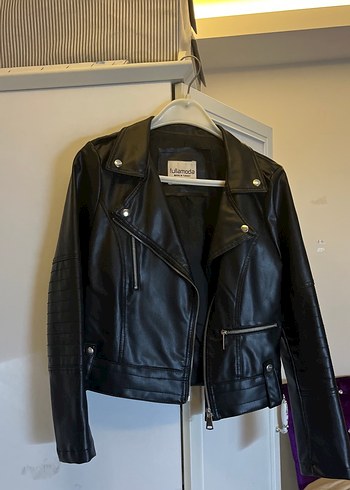 Deri Siyah Kadın Biker Ceket