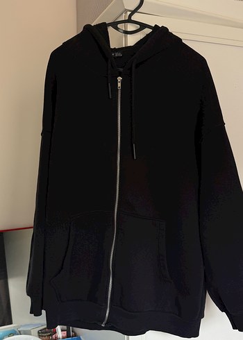 Siyah Fermuarlı Midi Kadın Sweatshirt
