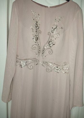 Bej İşlemeli Uzun Kollu Abiye Elbise - Görsel 2