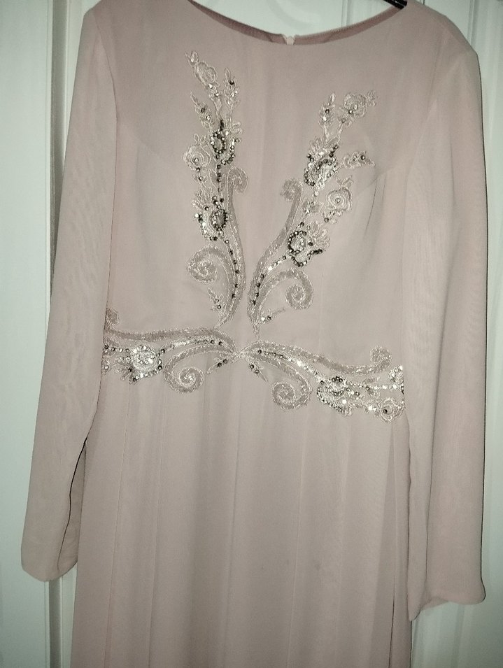 Bej İşlemeli Uzun Kollu Abiye Elbise - Görsel 2