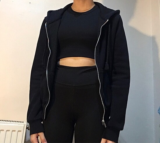 xs Beden siyah Renk Fermuarlı kapüşonlu sweatshirt