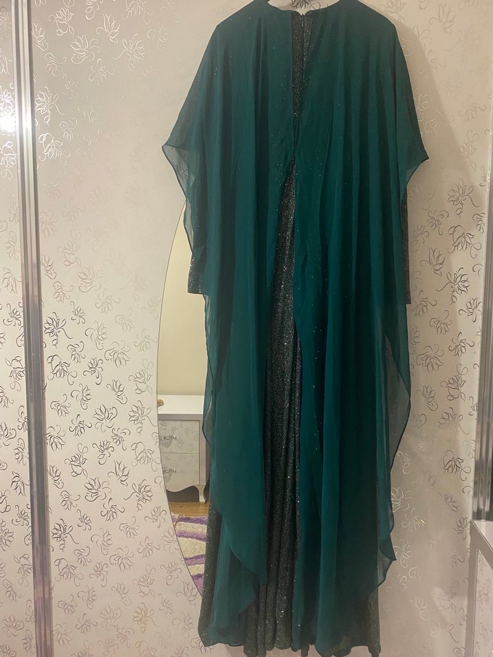 Yeşil Uzun Kollu Kadın Abiye Elbise - Görsel 2