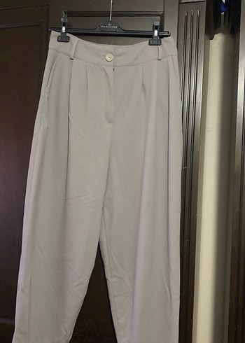 Bej Keten Rahat Kesim Midi Kadın Pantolon - Görsel 2