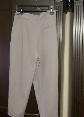 Bej Keten Rahat Kesim Midi Kadın Pantolon - Görsel 4