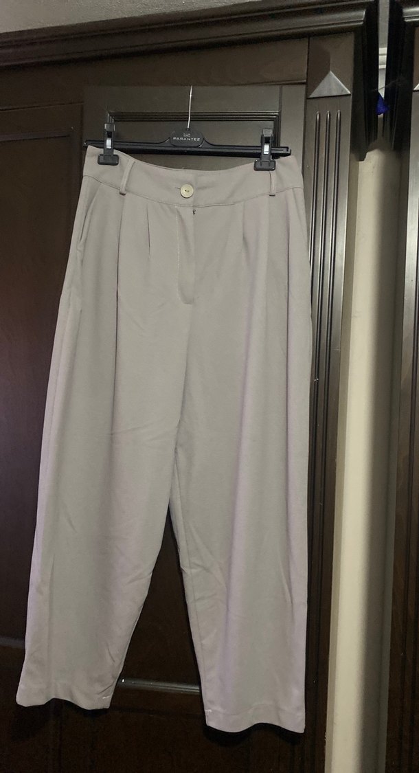 Bej Keten Rahat Kesim Midi Kadın Pantolon - Görsel 2