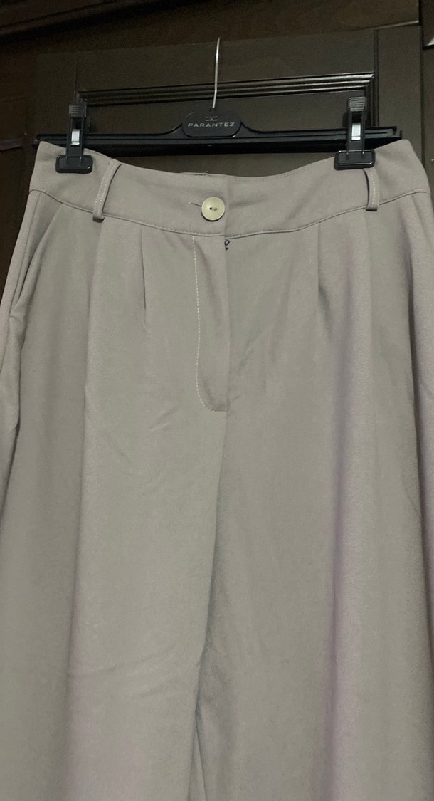 Bej Keten Rahat Kesim Midi Kadın Pantolon - Görsel 3