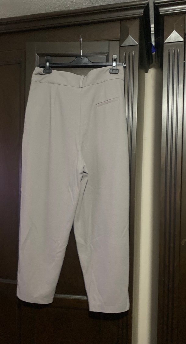 Bej Keten Rahat Kesim Midi Kadın Pantolon - Görsel 4