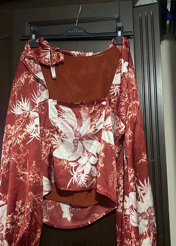 Bordo Drapeli Straplez Kadın Bluz - Görsel 3