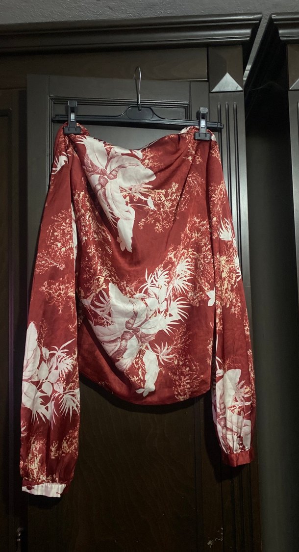 Bordo Drapeli Straplez Kadın Bluz - Görsel 2