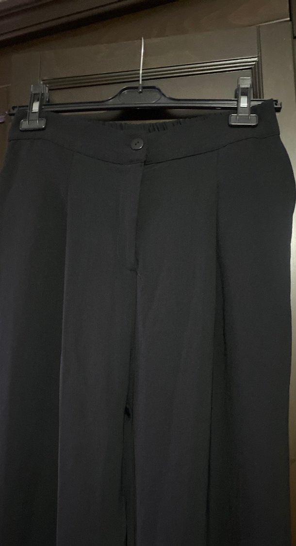 Kadın Siyah Pilili Uzun Kumaş Pantolon - Görsel 2