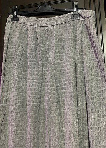 Gri Keten Kadın Bol Kesim Pileli Pantolon - Görsel 2