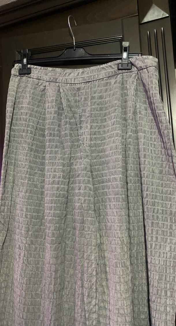 Gri Keten Kadın Bol Kesim Pileli Pantolon - Görsel 2