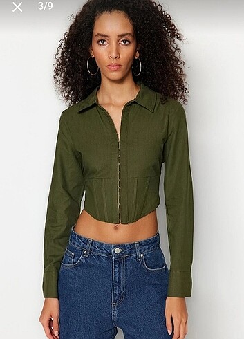 s Beden TrendyolMilla Crop Dokuma Gömlek