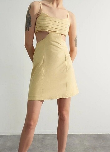 TrendyolMilla Mini Drape Detaylı Dokuma Elbise