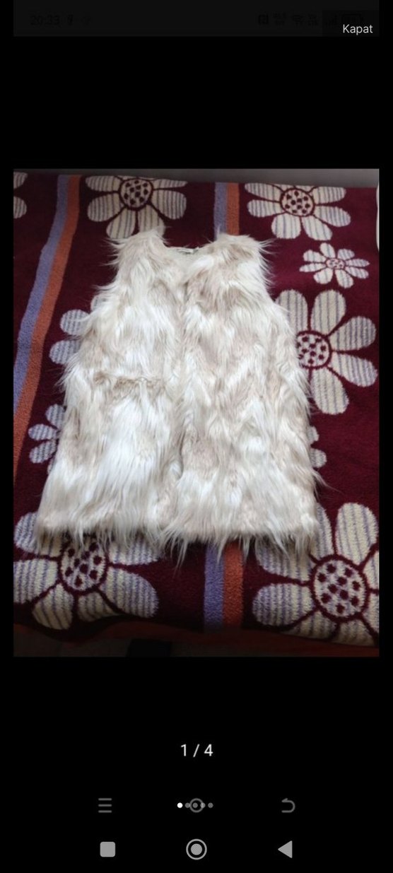 Gri V Yaka Kolsuz Suni Kürk Midi yelek - Görsel 2