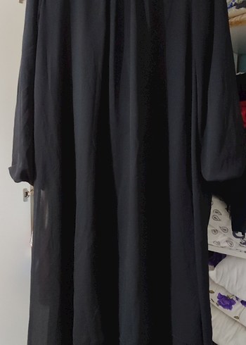 Siyah Uzun Kollu Drapeli Uzun Elbise - Görsel 3