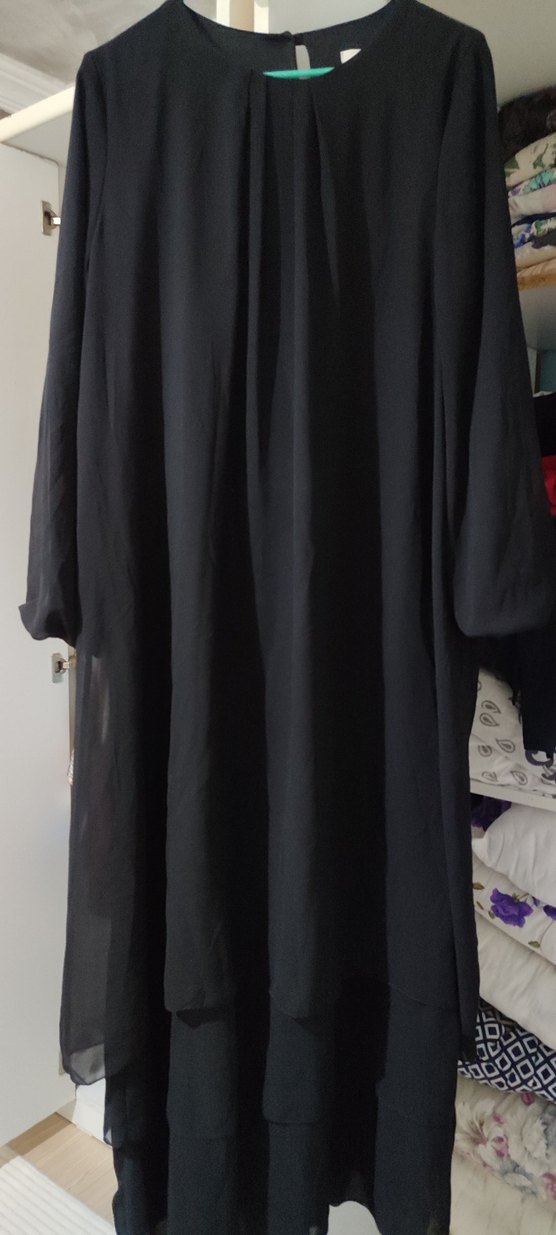 Siyah Uzun Kollu Drapeli Uzun Elbise - Görsel 3