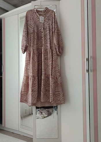 Bej Zebra Desenli Uzun Bohem Elbise - Görsel 3