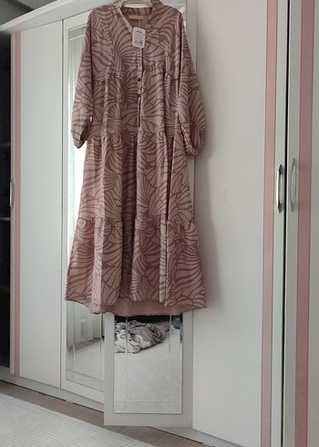 Bej Zebra Desenli Uzun Bohem Elbise - Görsel 2