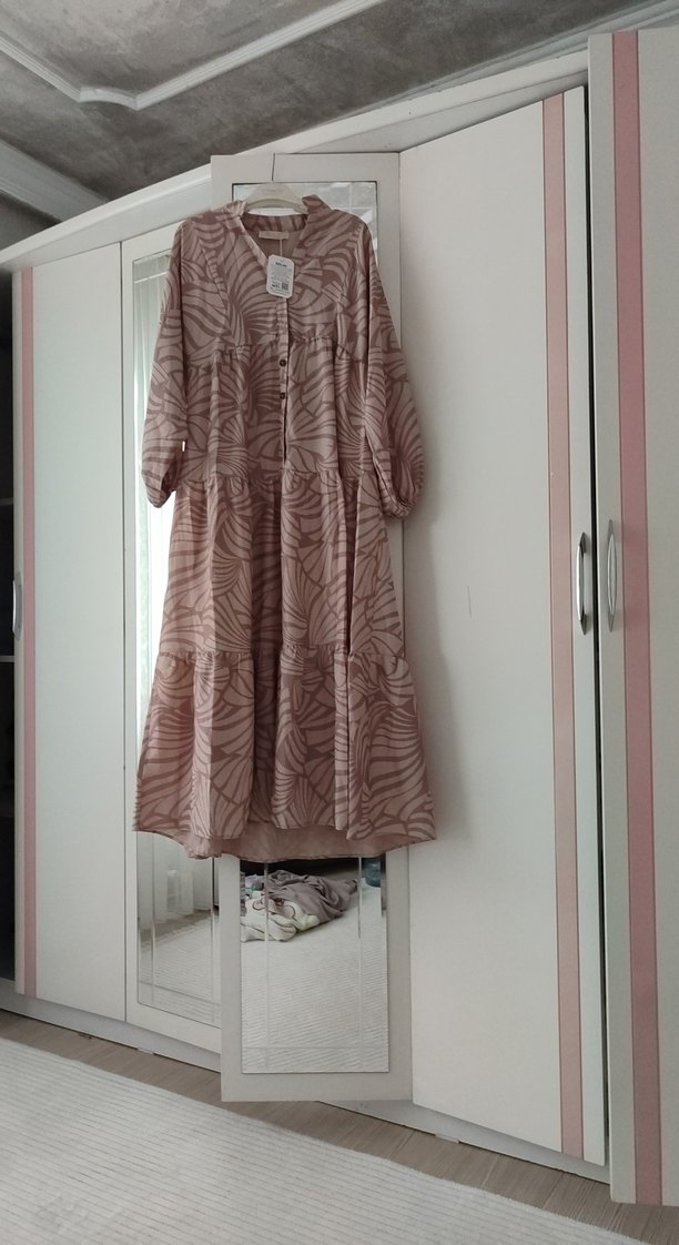 Bej Zebra Desenli Uzun Bohem Elbise - Görsel 3