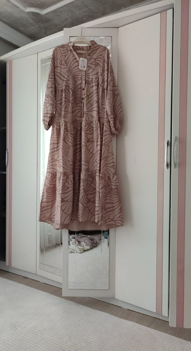 Bej Zebra Desenli Uzun Bohem Elbise - Görsel 2