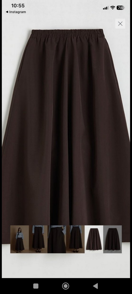 Dökümlü tensel kumaş kahverengi Etek - Görsel 2