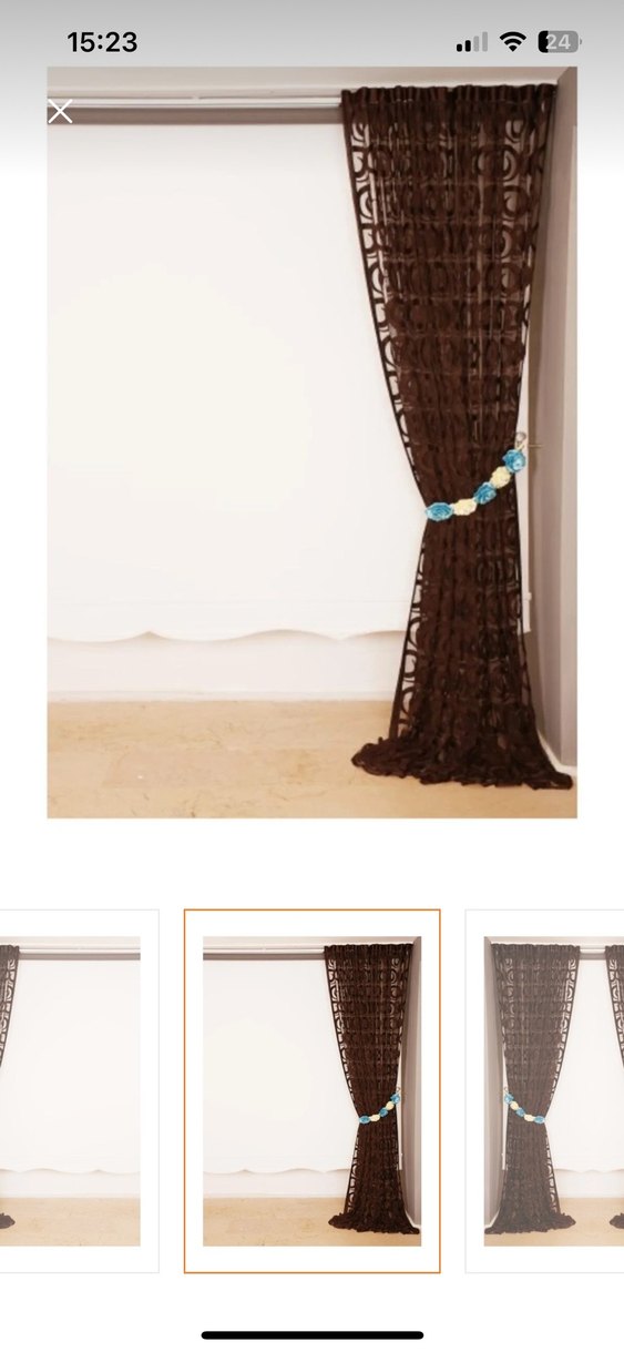 Koyu Kahverengi Nakışlı Modern ip perde - Görsel 4