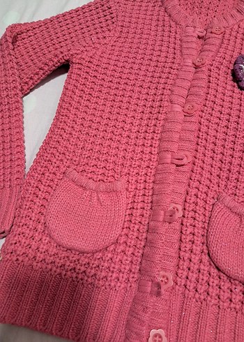 Kız Çocuk Pembe Örgü Hırka Nakışlı - Görsel 2