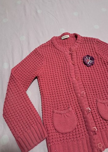 Kız Çocuk Pembe Örgü Hırka Nakışlı - Görsel 4