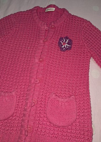 Kız Çocuk Pembe Örgü Hırka Nakışlı - Görsel 6