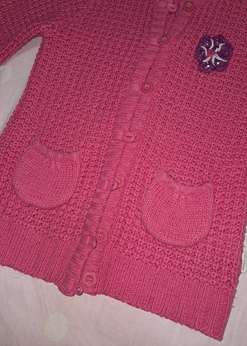 Kız Çocuk Pembe Örgü Hırka Nakışlı - Görsel 8