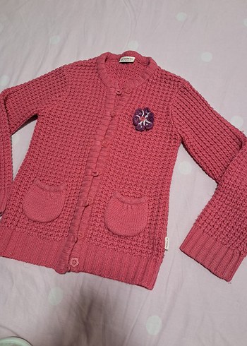 Kız Çocuk Pembe Örgü Hırka Nakışlı - Görsel 3