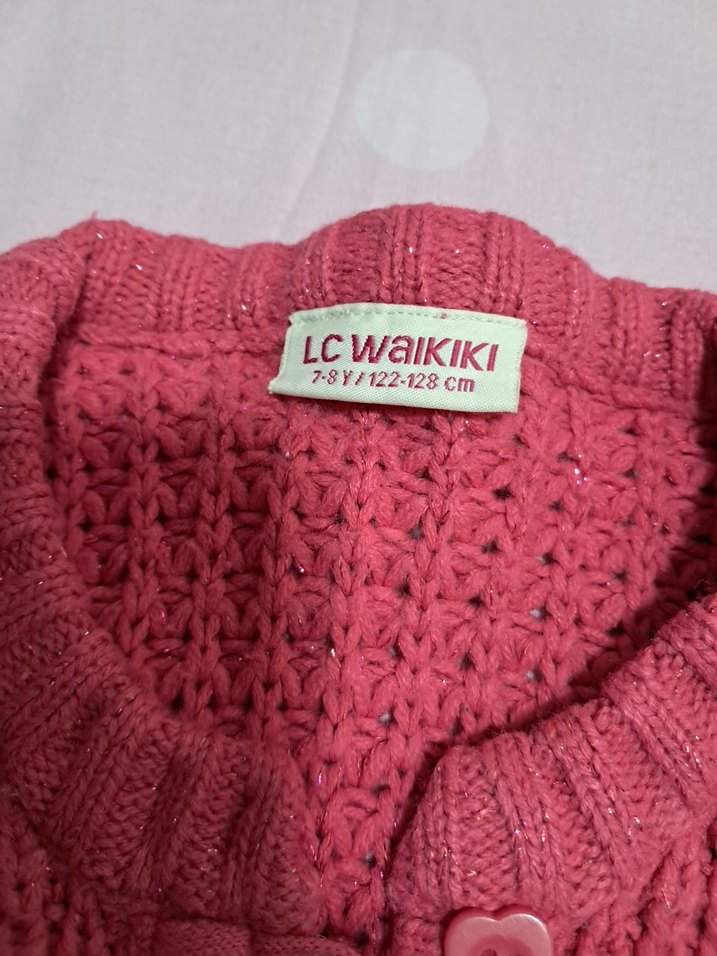 Kız Çocuk Pembe Örgü Hırka Nakışlı - Görsel 5