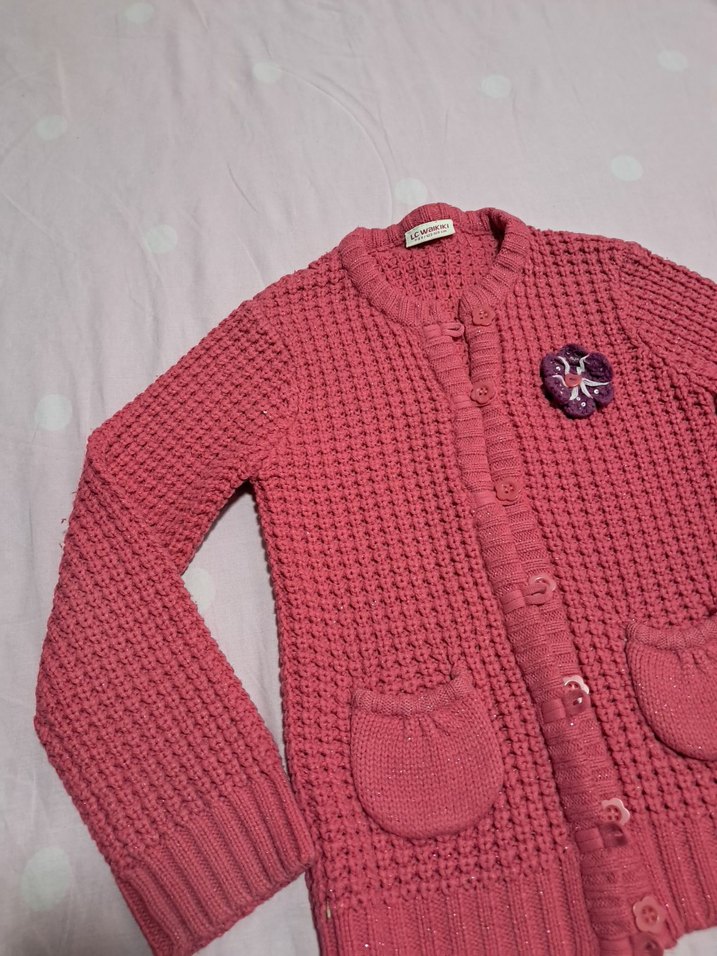 Kız Çocuk Pembe Örgü Hırka Nakışlı - Görsel 4