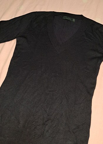 V Yaka Mavi Kadın Kazak - Görsel 3