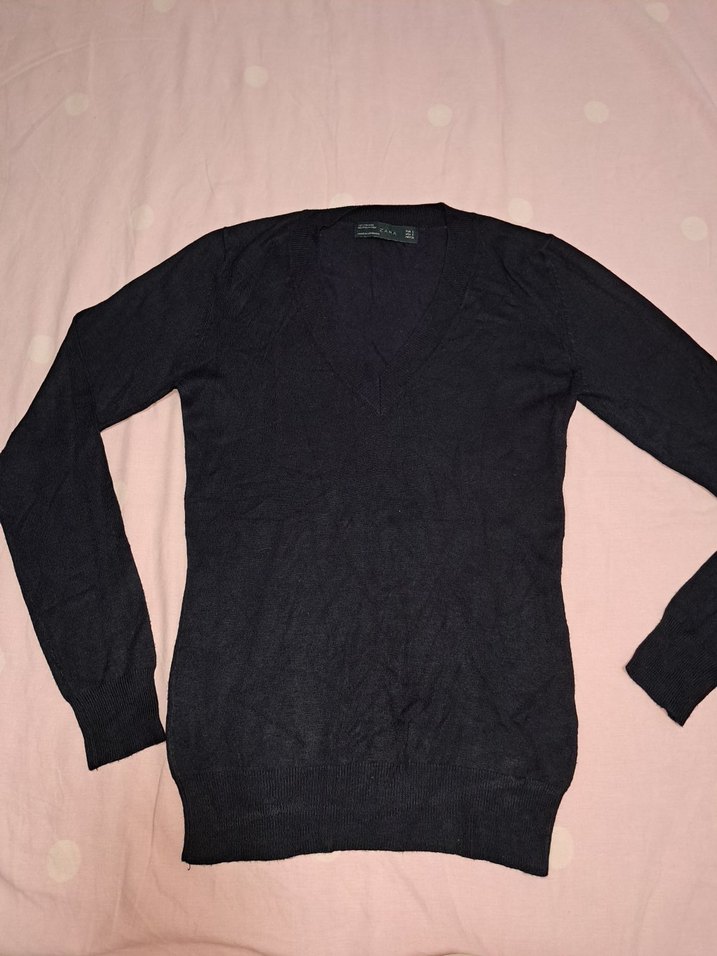 V Yaka Mavi Kadın Kazak - Görsel 5