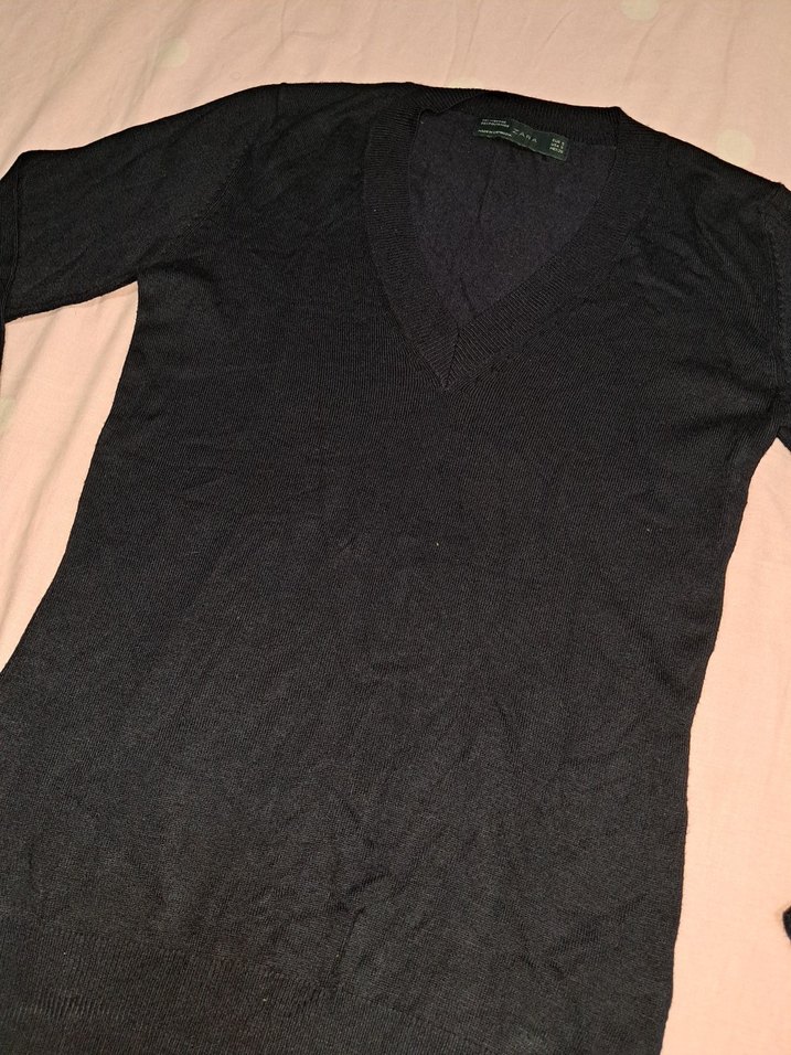 V Yaka Mavi Kadın Kazak - Görsel 3