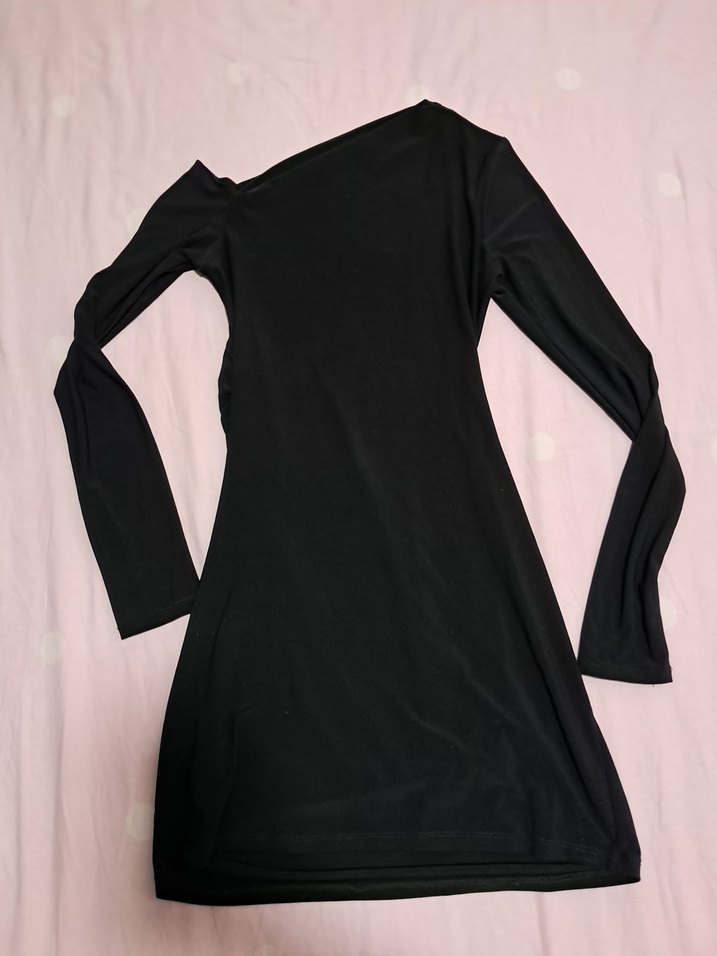 Uzun Kollu Siyah düşük omuz Elbise - Görsel 5