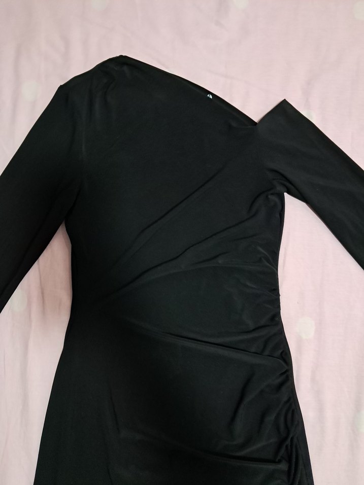 Uzun Kollu Siyah düşük omuz Elbise - Görsel 4