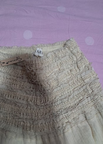 Ekru Uzun Bohem Fırfırlı Keten Etek - Görsel 9